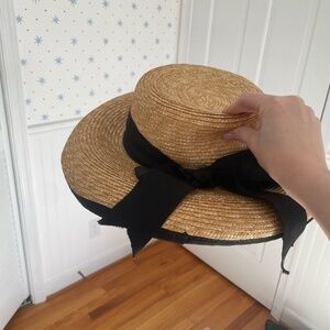 Straw Beach Hat with Black Bow
